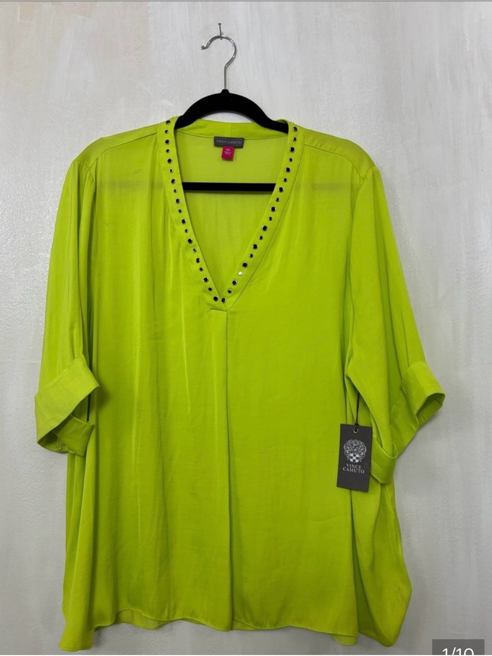 Vince Camuto Modern Imprint Tunic Top Blouse Lime Chrome XXL